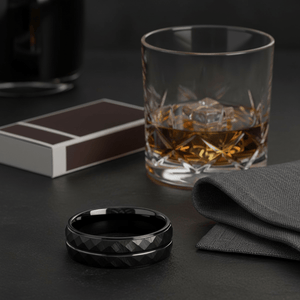 DEIMOS — Editorial masculine still life — men's tungsten wedding ring.