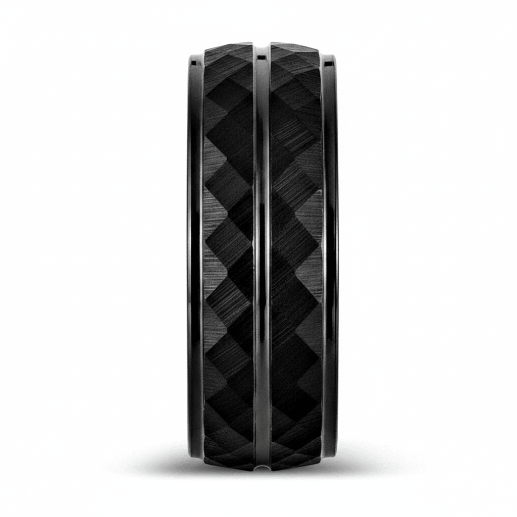 DEIMOS — Front-facing straight-on view — men's tungsten wedding ring.