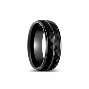 DEIMOS — Hero product shot — men's tungsten wedding ring.