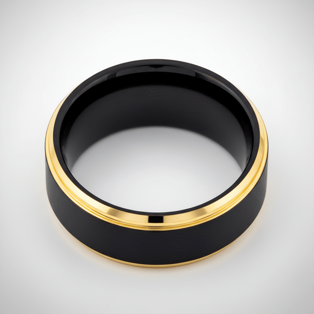 DEIMOS — Center-through axial view — men's tungsten wedding ring.