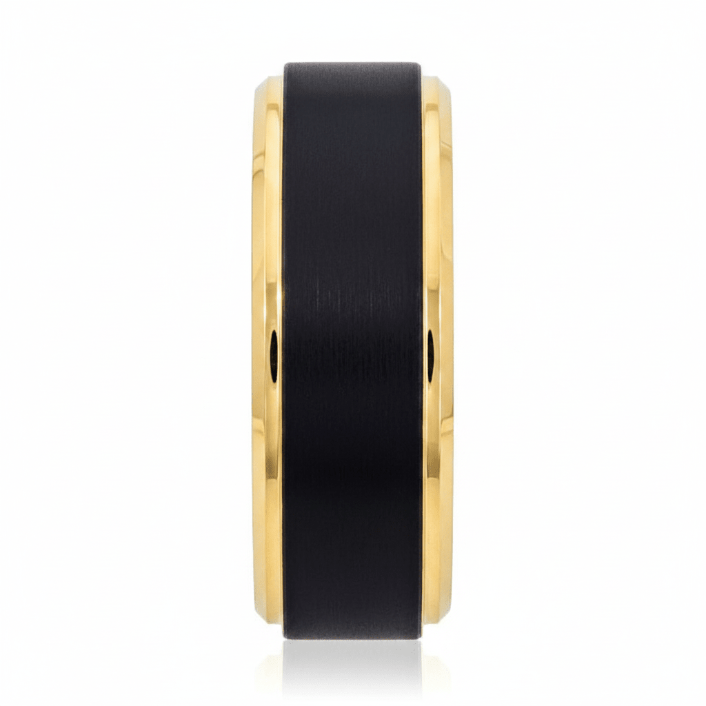 DEIMOS — Front-facing straight-on view — men's tungsten wedding ring.