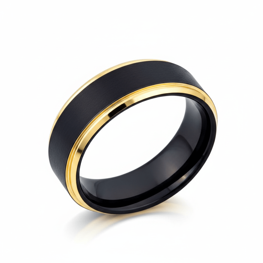 DEIMOS — Hero product shot — men's tungsten wedding ring.
