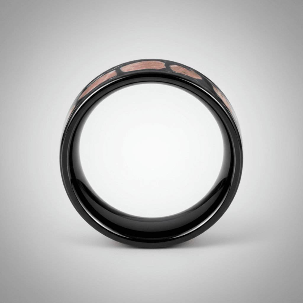 DESERTSTONE — Center-through axial view — men's tungsten wedding ring.