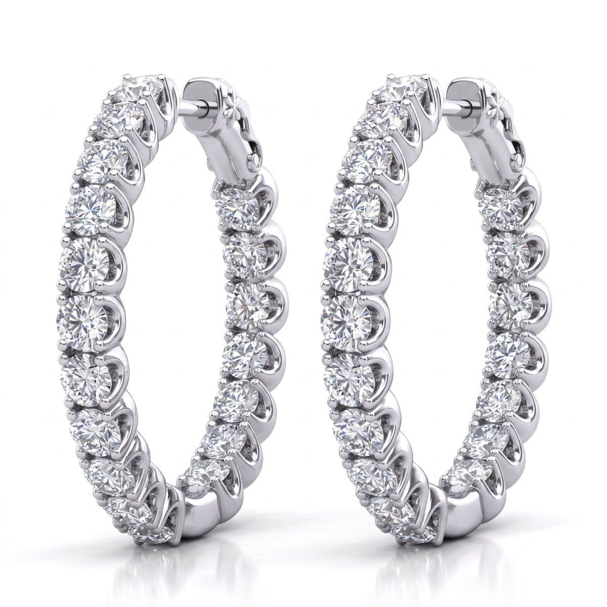 Diamond Hoop Earrings, 925 silver earrings studio hero photo on white, lab grown diamonds D color VVS