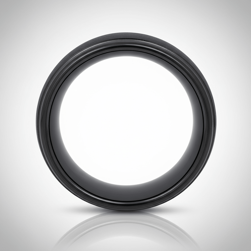 DION — Center-through axial view — men's tungsten wedding ring.