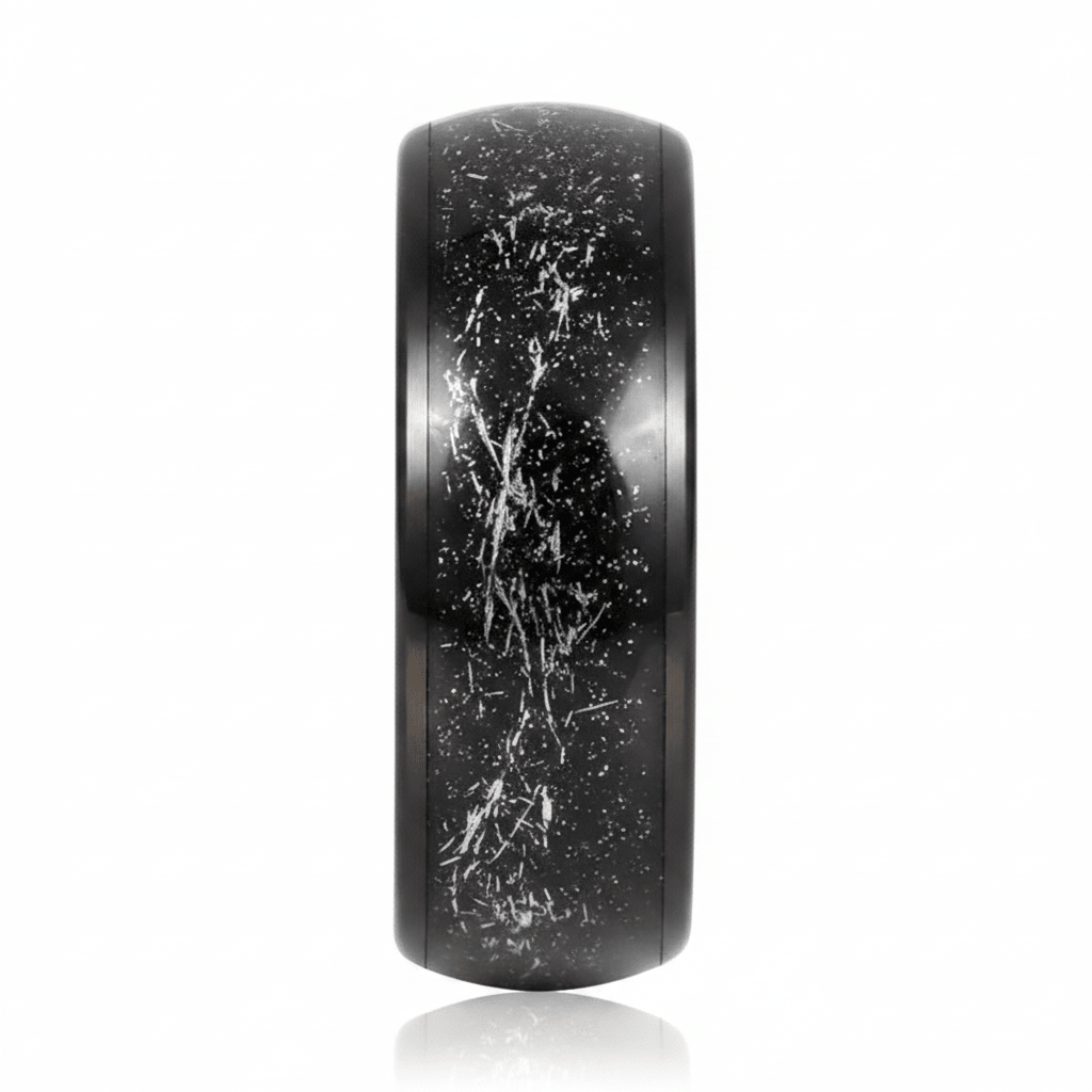 DOMINATOR — Front-facing straight-on view — men's tungsten wedding ring.