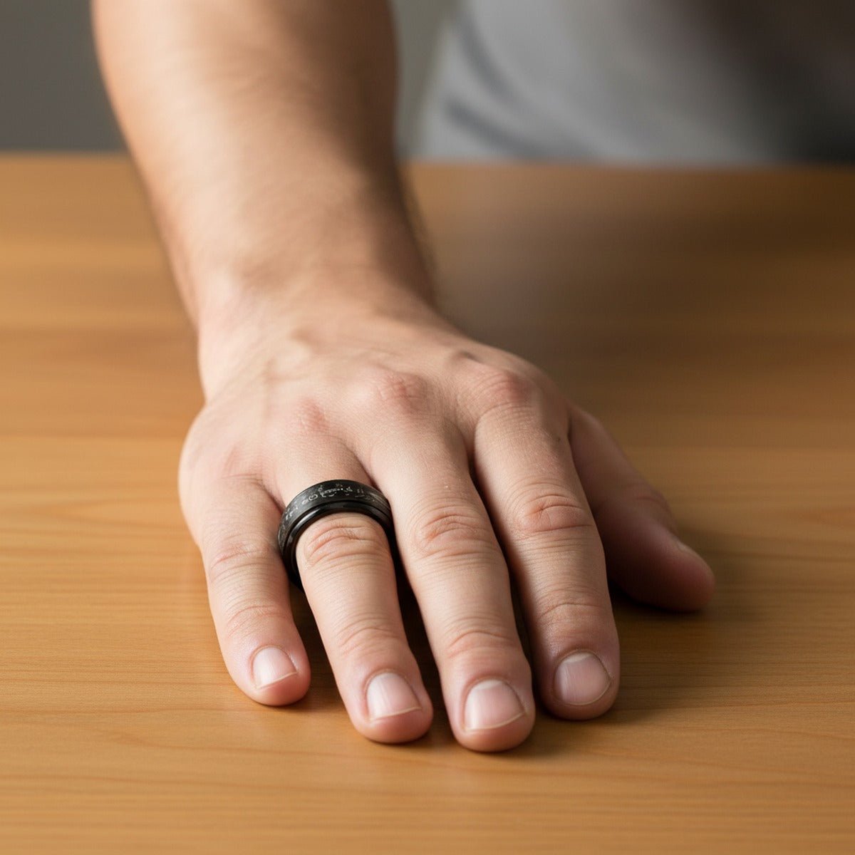 DON'T TREAD ON ME black tungsten carbide ring, hand lifestyle