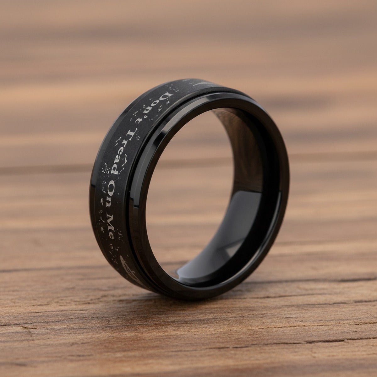 DON'T TREAD ON ME black tungsten carbide ring, scene lifestyle