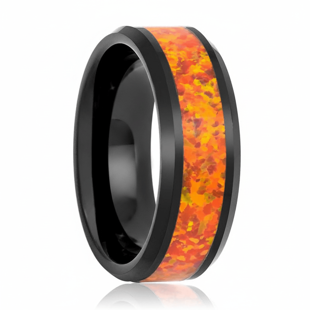 DRAGON — Hero product shot — men's tungsten wedding ring.