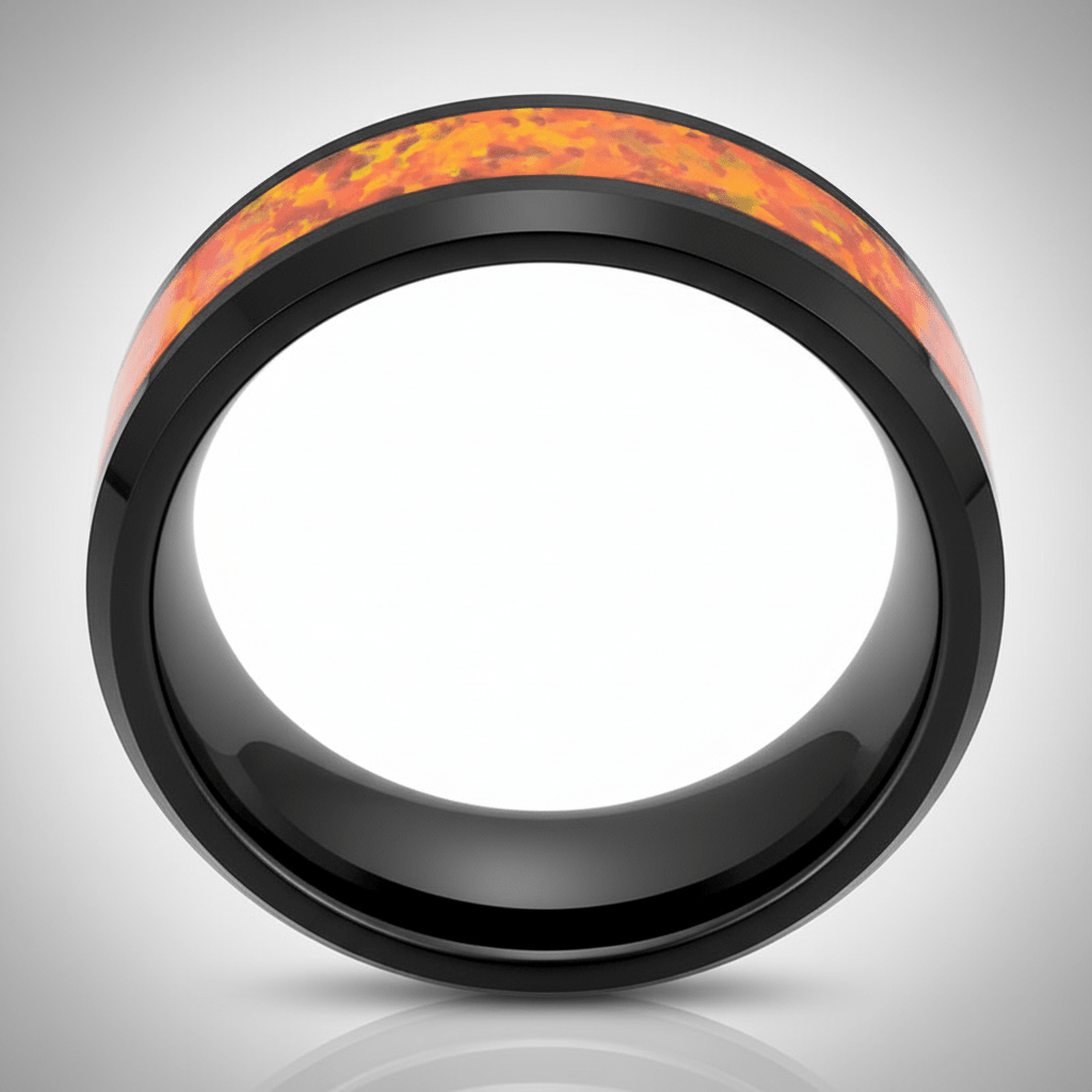 DRAGON — Center-through axial view — men's tungsten wedding ring.