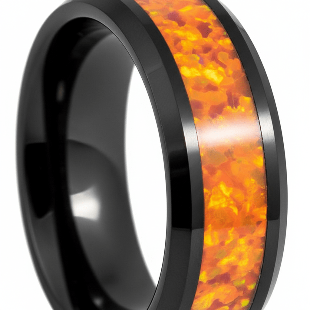 DRAGON — Extreme macro detail — men's tungsten wedding ring.