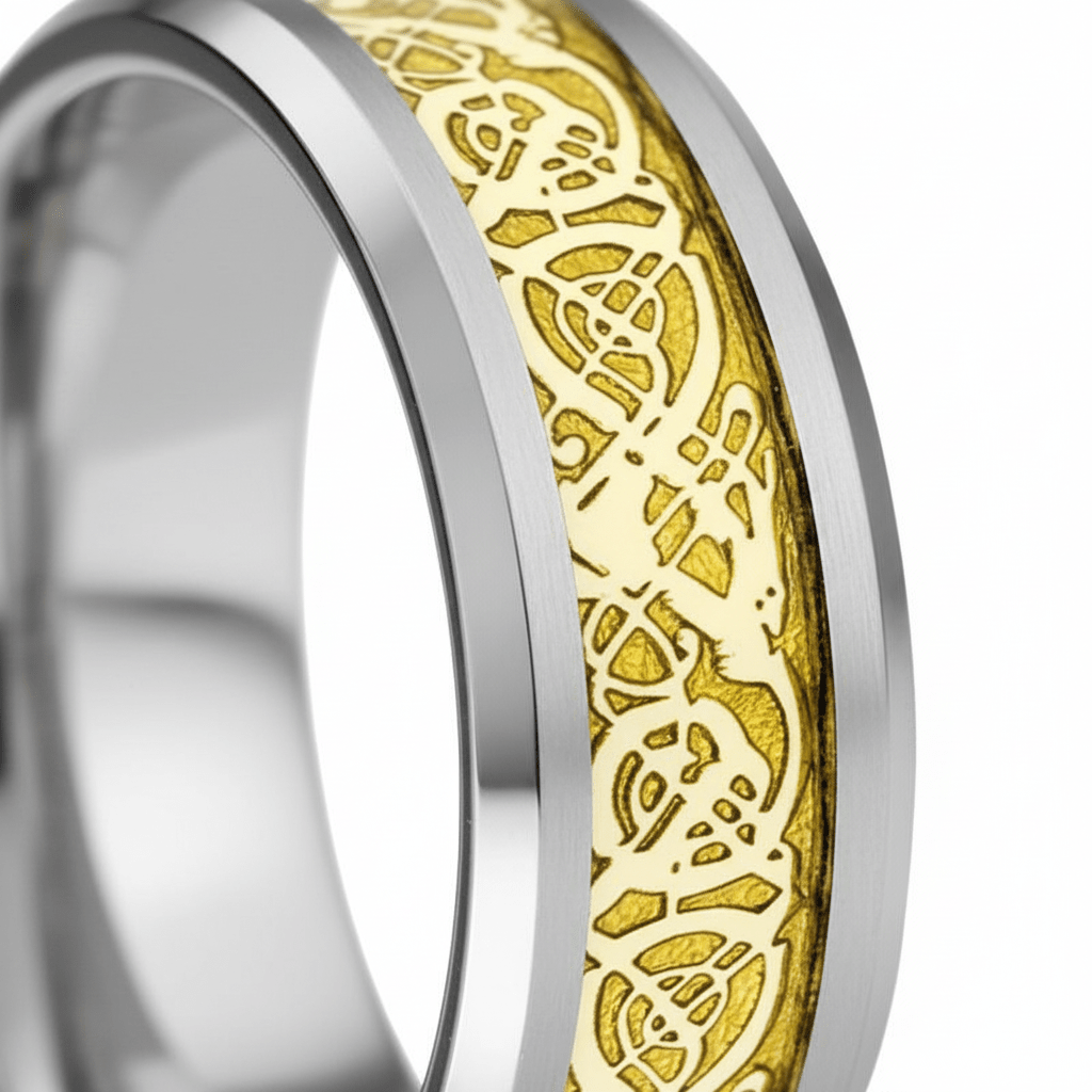 DRAKEN — close-up detail — men's tungsten carbide wedding ring | Aydins Jewelry