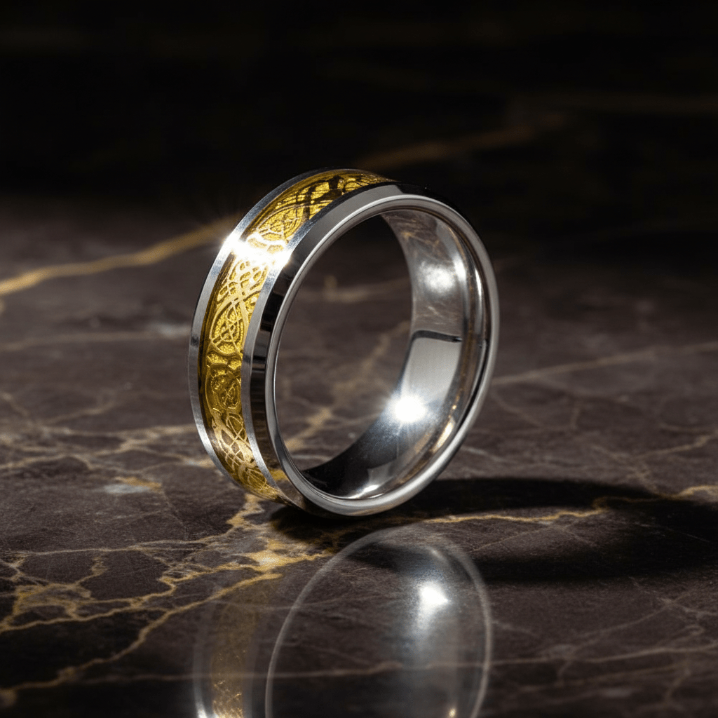 DRAKEN — detail view — men's tungsten carbide wedding ring | Aydins Jewelry
