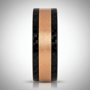 DREAMFLARE — Center-through axial view — men's tungsten wedding ring.