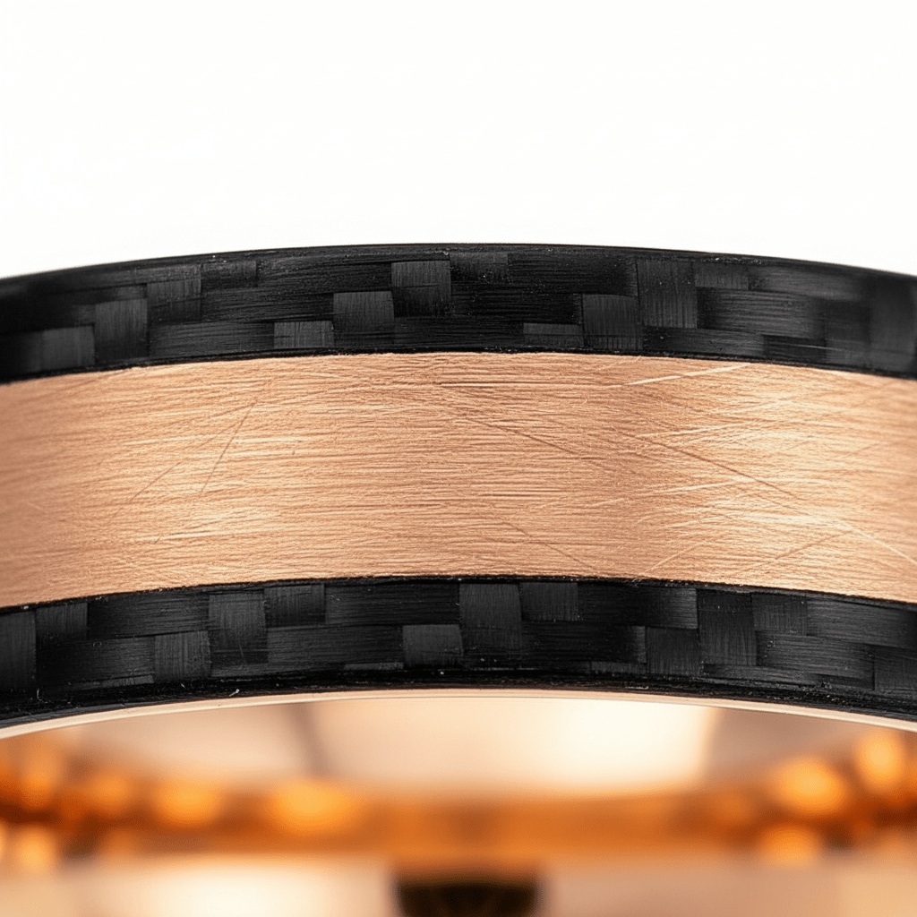 DREAMFLARE — Extreme macro detail — men's tungsten wedding ring.