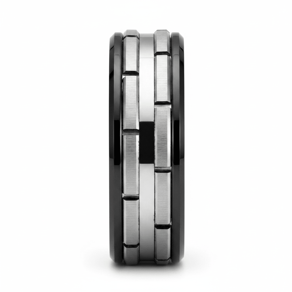 DUALITY — Front-facing straight-on view — men's tungsten wedding ring.