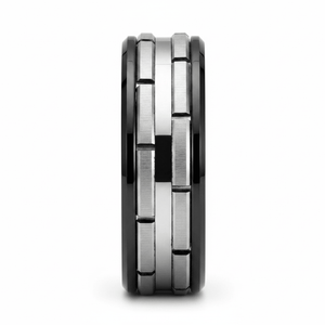 DUALITY — Front-facing straight-on view — men's tungsten wedding ring.