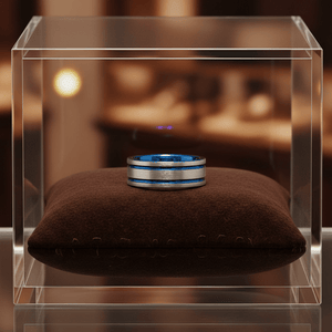 DUALWAVE — Premium boutique display on velvet — men's tungsten wedding ring.