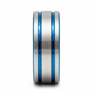DUALWAVE — Front-facing straight-on view — men's tungsten wedding ring.