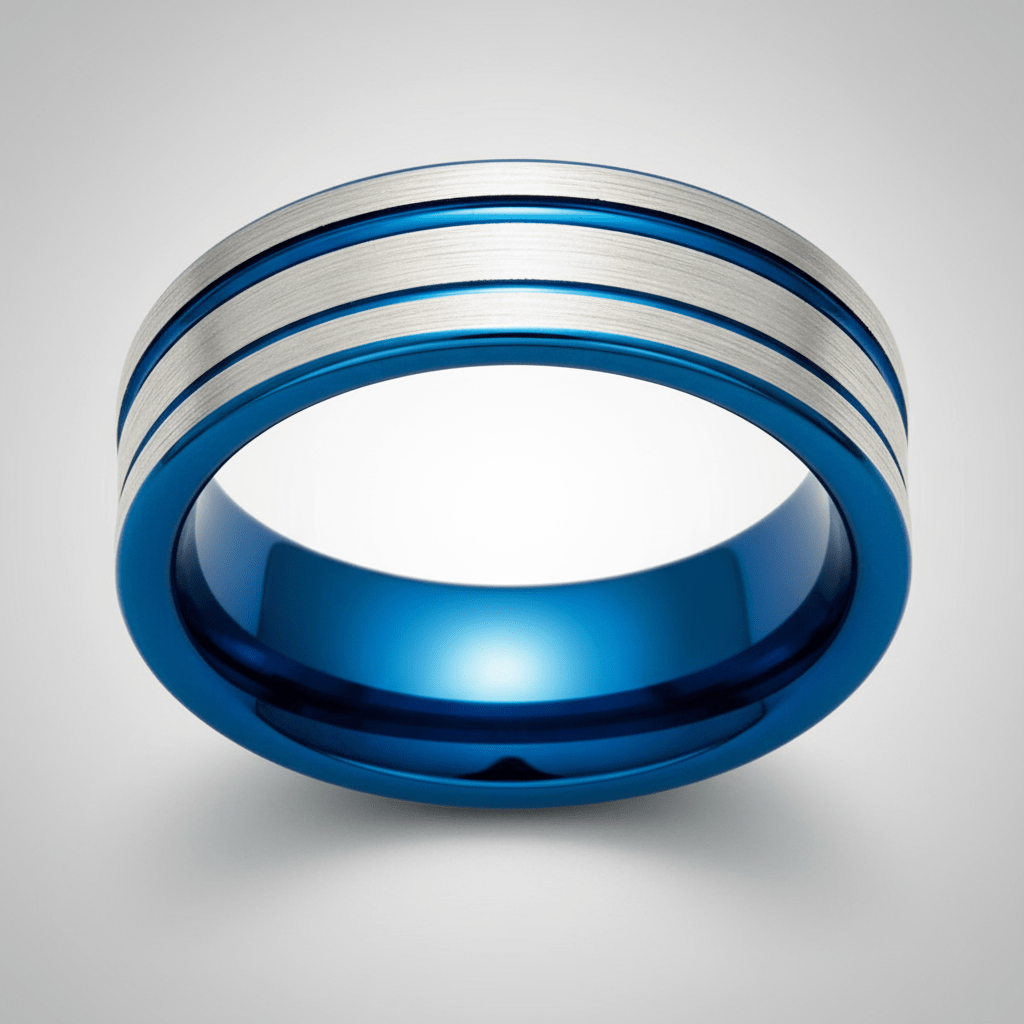 DUALWAVE — Center-through axial view — men's tungsten wedding ring.