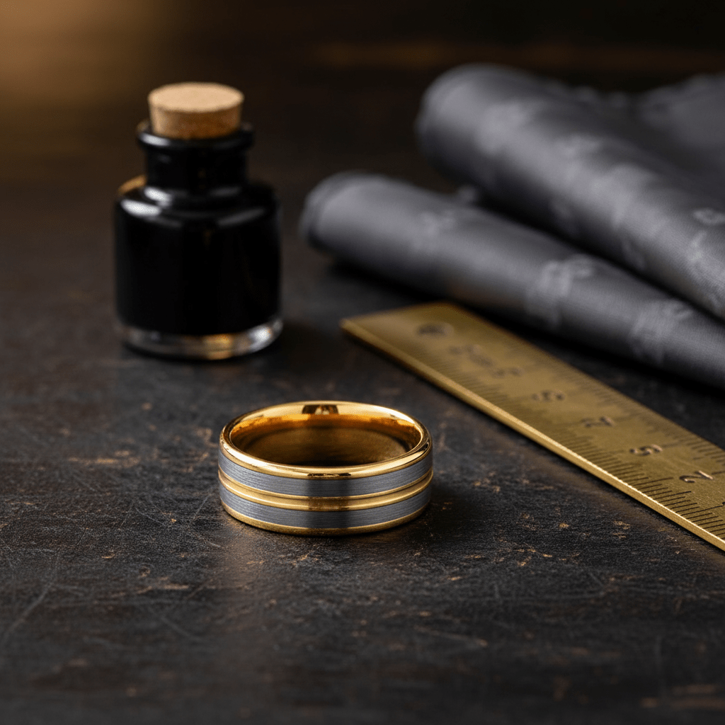DUNCE — close-up detail — men's tungsten carbide wedding ring | Aydins Jewelry