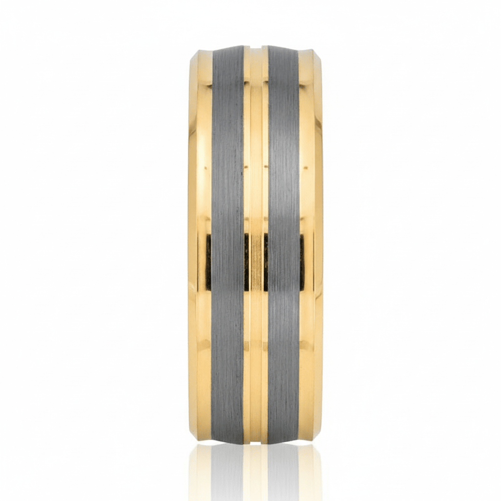 DUNCE — angled view — men's tungsten carbide wedding ring | Aydins Jewelry