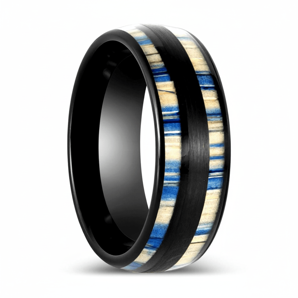 DUNLAP — Hero product shot — men's tungsten wedding ring.