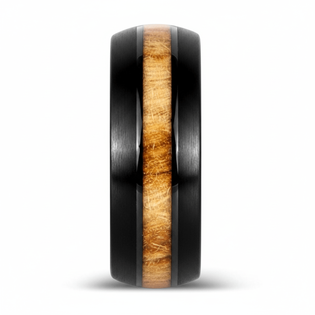 DUNLAP — Front-facing straight-on view — men's tungsten wedding ring.