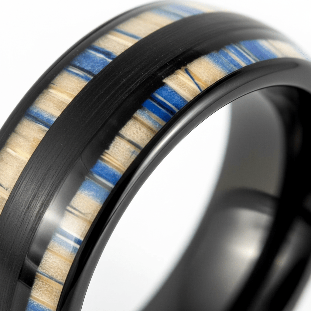 DUNLAP — Extreme macro detail — men's tungsten wedding ring.