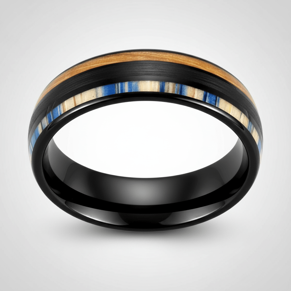 DUNLAP — Center-through axial view — men's tungsten wedding ring.