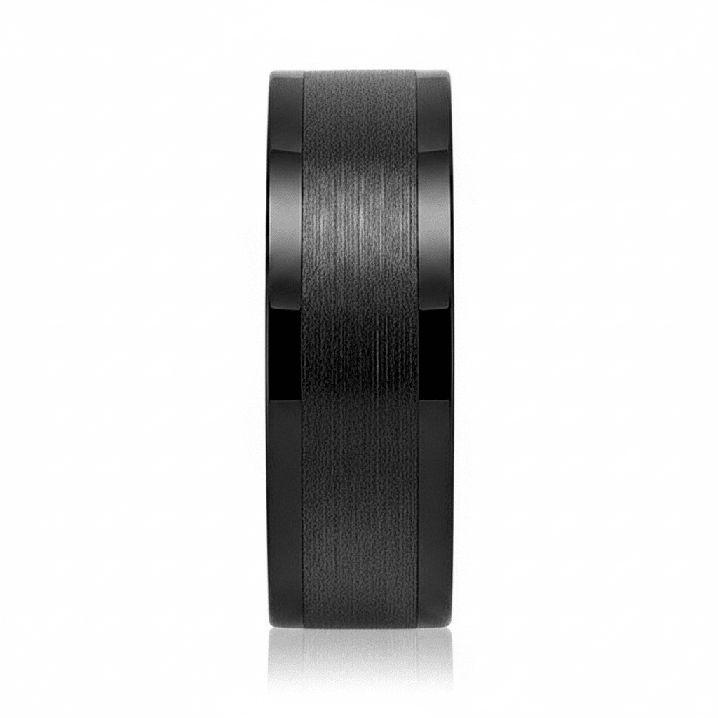 DUSKORA — angled view — men's tungsten carbide wedding ring | Aydins Jewelry