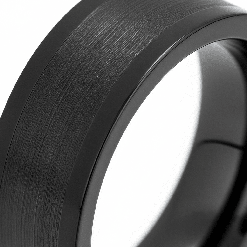 DUSKORA — close-up detail — men's tungsten carbide wedding ring | Aydins Jewelry