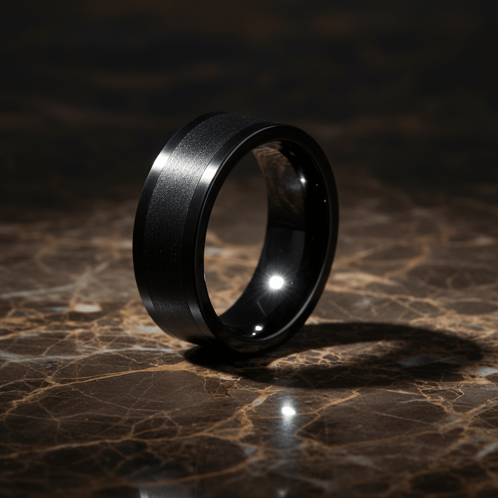 DUSKORA — detail view — men's tungsten carbide wedding ring | Aydins Jewelry