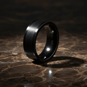 DUSKORA — detail view — men's tungsten carbide wedding ring | Aydins Jewelry
