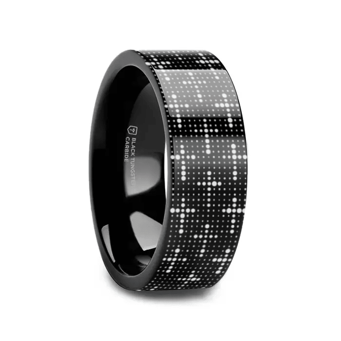 ECCLESIA Black tungsten Christian wedding ring — angle 1
