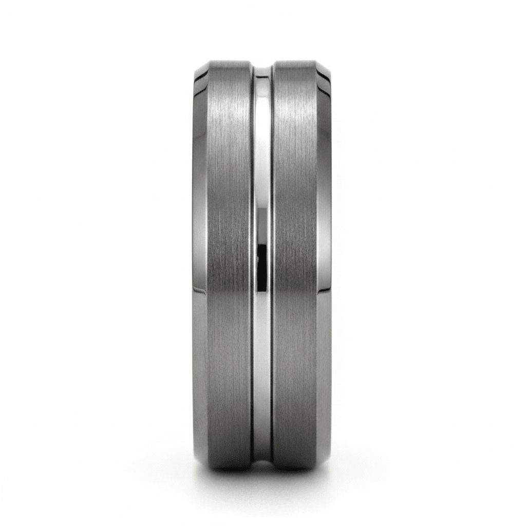 ECHORIDGE — Front-facing straight-on view — men's tungsten wedding ring.