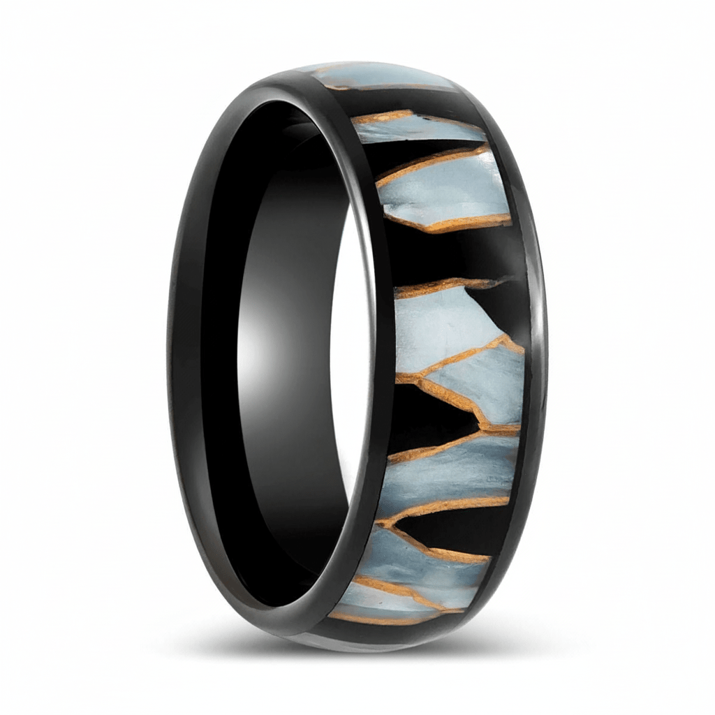 ELITIS — Hero product shot — men's tungsten wedding ring.