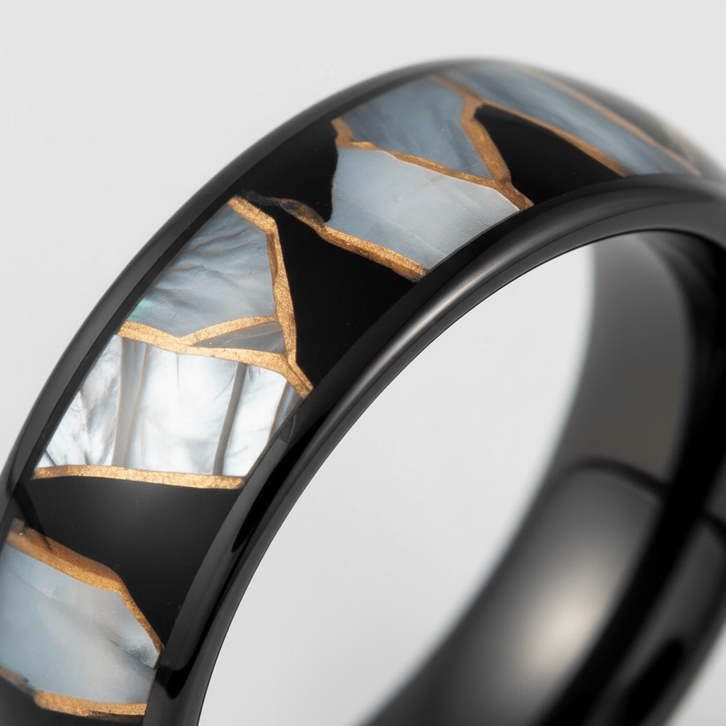 ELITIS — Extreme macro detail — men's tungsten wedding ring.