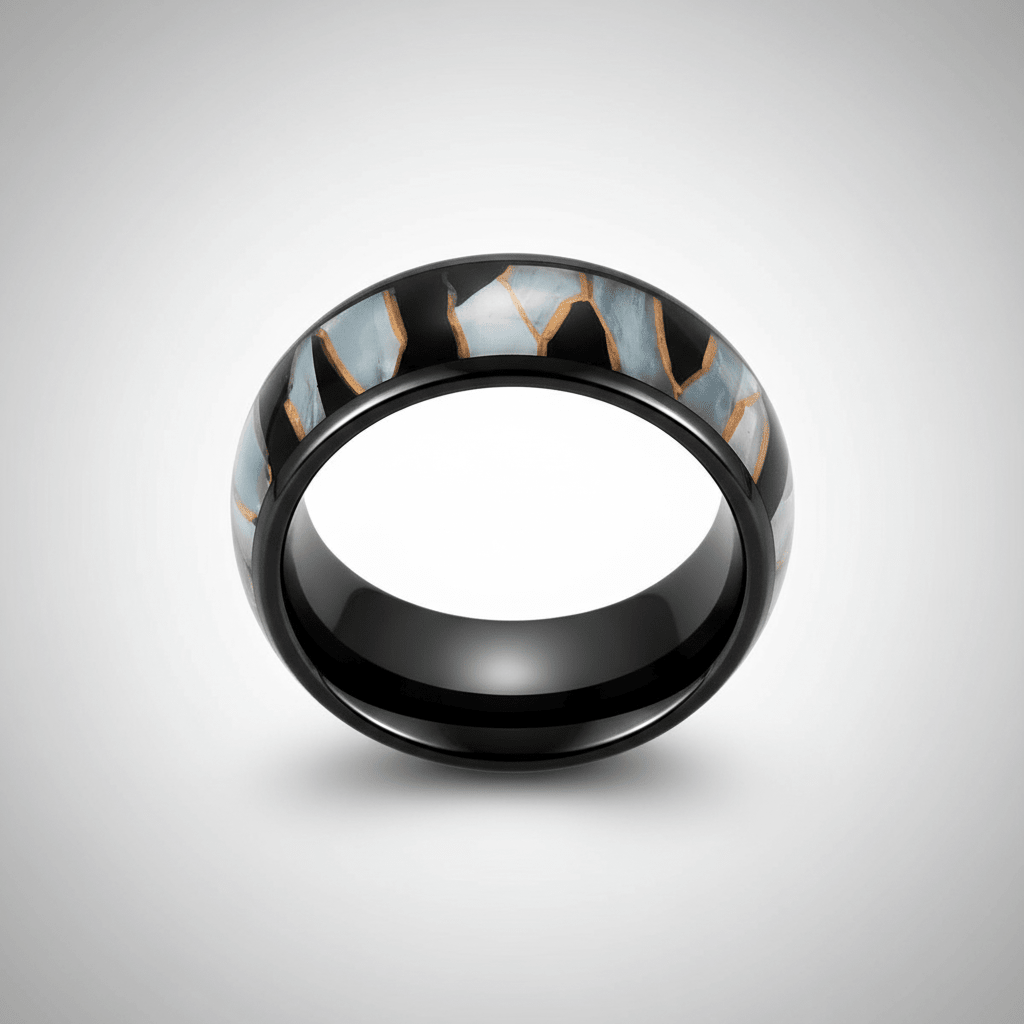 ELITIS — Center-through axial view — men's tungsten wedding ring.
