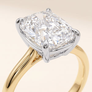 LOUISA elongated cushion lab-grown diamond ring in 10K two-tone gold, setting close-up, approx. 1 ct center