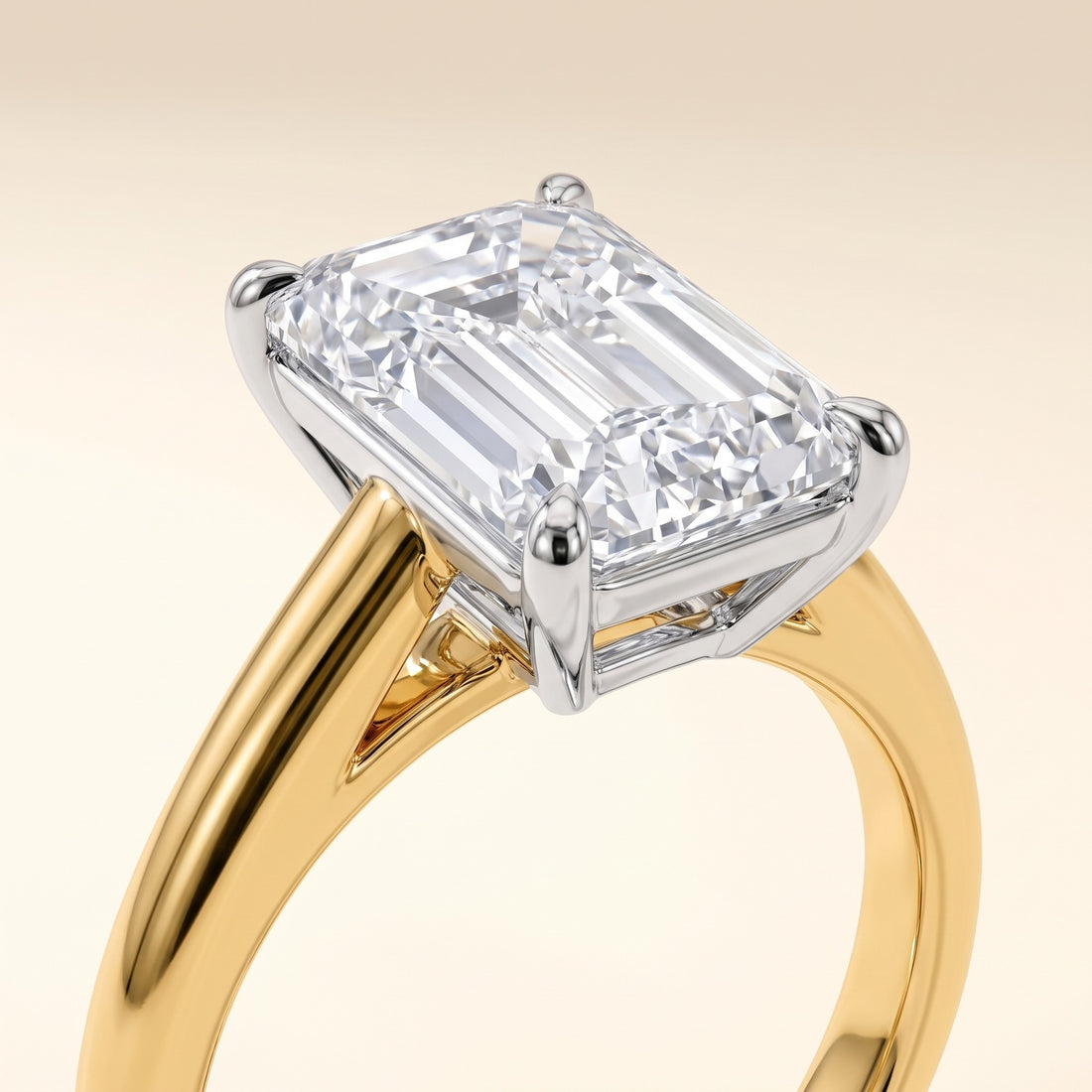 COLETTE emerald lab-grown diamond ring in 10K two-tone gold, setting close-up, approx. 1 ct center