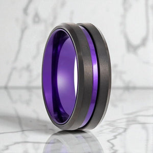 EMERY black tungsten ring with purple groove and anodized interior