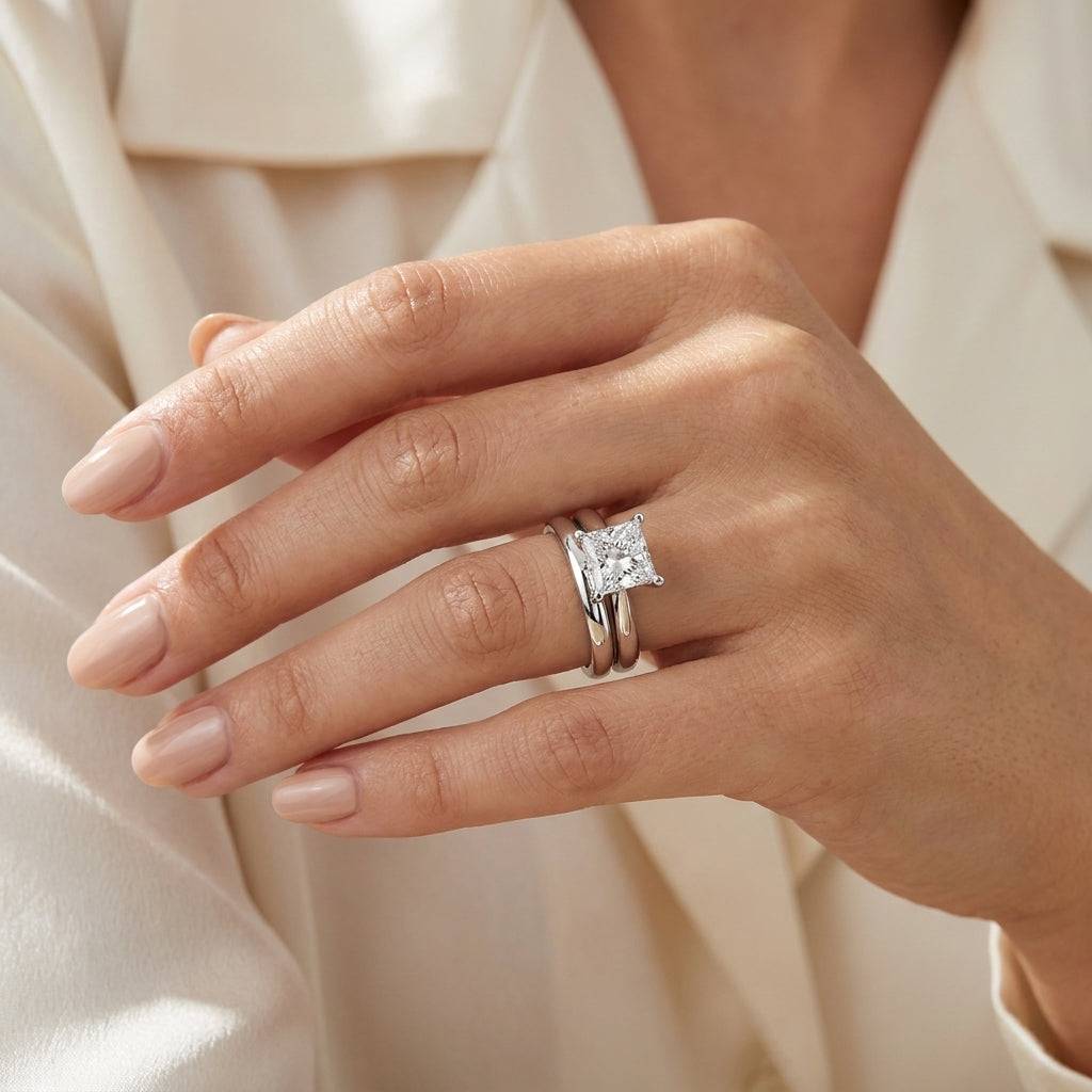 5 carat princess lab grown diamond engagement ring - bridal stack