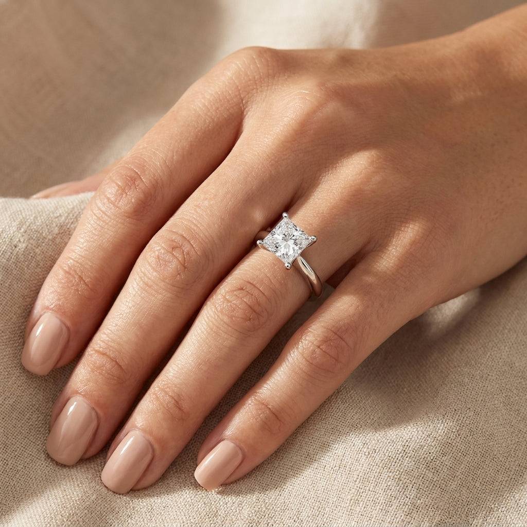 5 carat princess lab grown diamond engagement ring - hand model