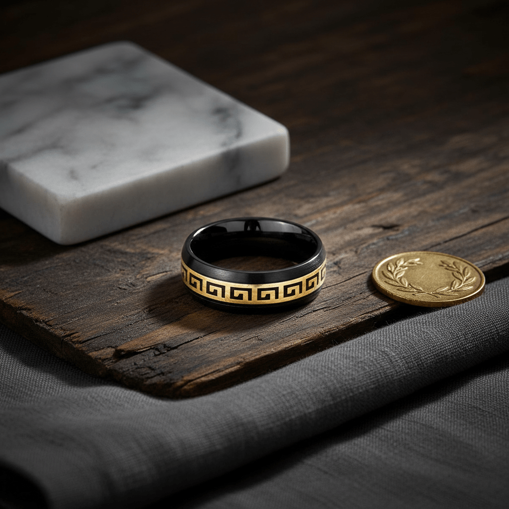 ERDIL — Editorial masculine still life — men's tungsten wedding ring.