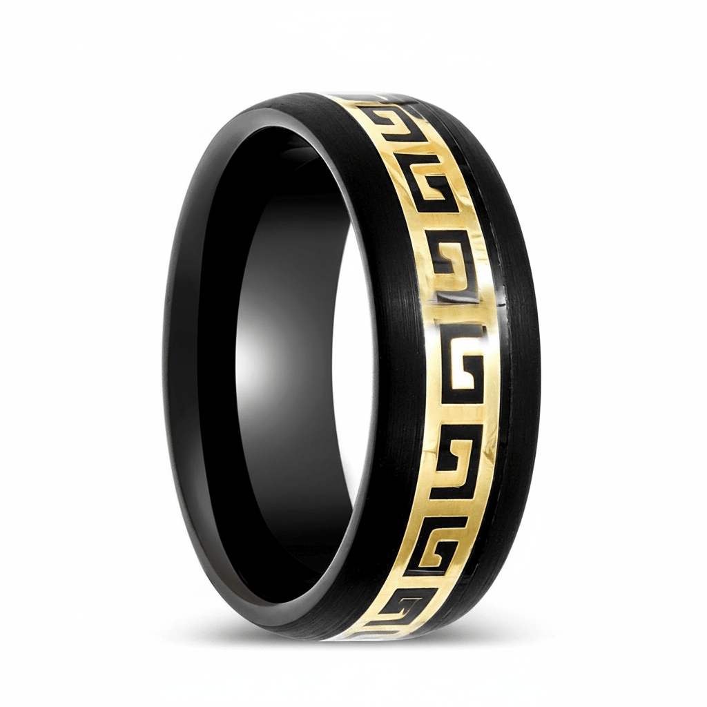 ERDIL — Hero product shot — men's tungsten wedding ring.