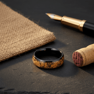 ERMIS — Editorial masculine still life — men's tungsten wedding ring.