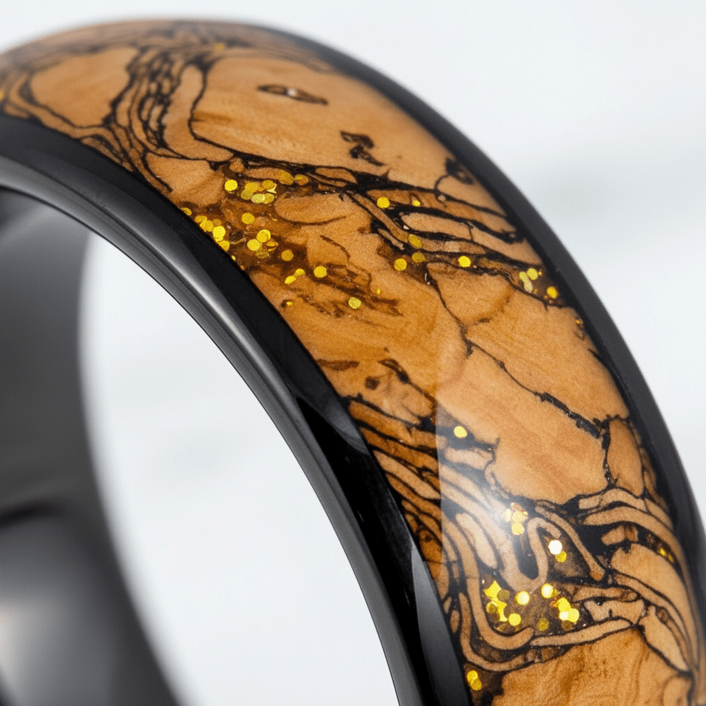 ERMIS — Extreme macro detail — men's tungsten wedding ring.