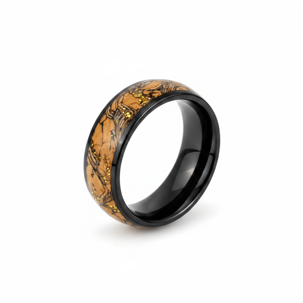 ERMIS — Hero product shot — men's tungsten wedding ring.