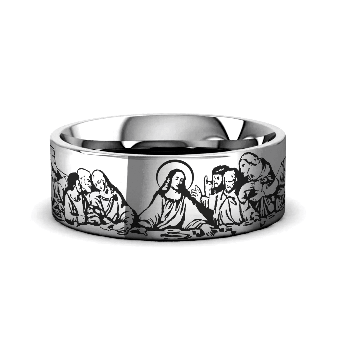 EUCHARIST Silver tungsten Christian wedding ring — angle 1